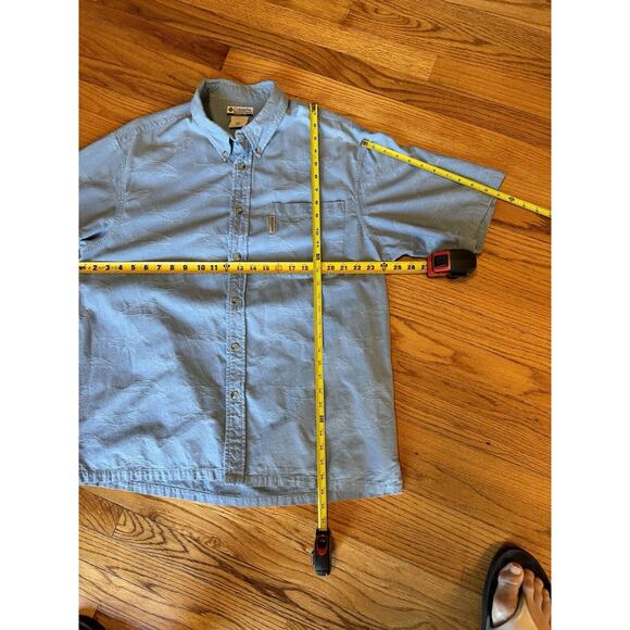 Columbia Blue Short Sleeve Shirt Button w/ All Over Textured Whale Print Mens XL - Picture 5 of 13